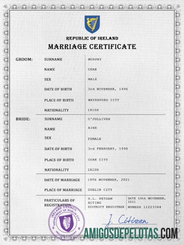 Para baixar modelo PSD de certidão de casamento na Irlanda